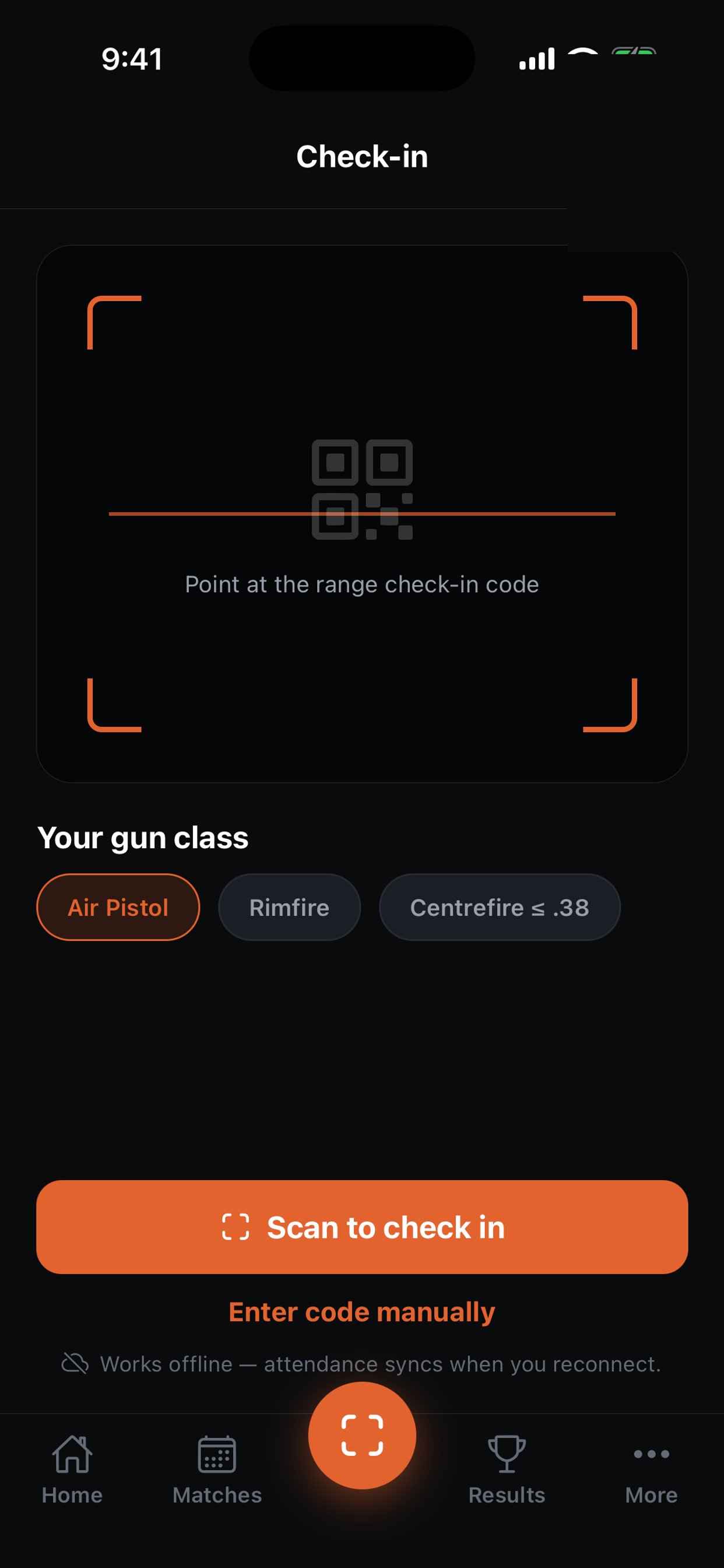 QR check-in screen in the Gunny app
