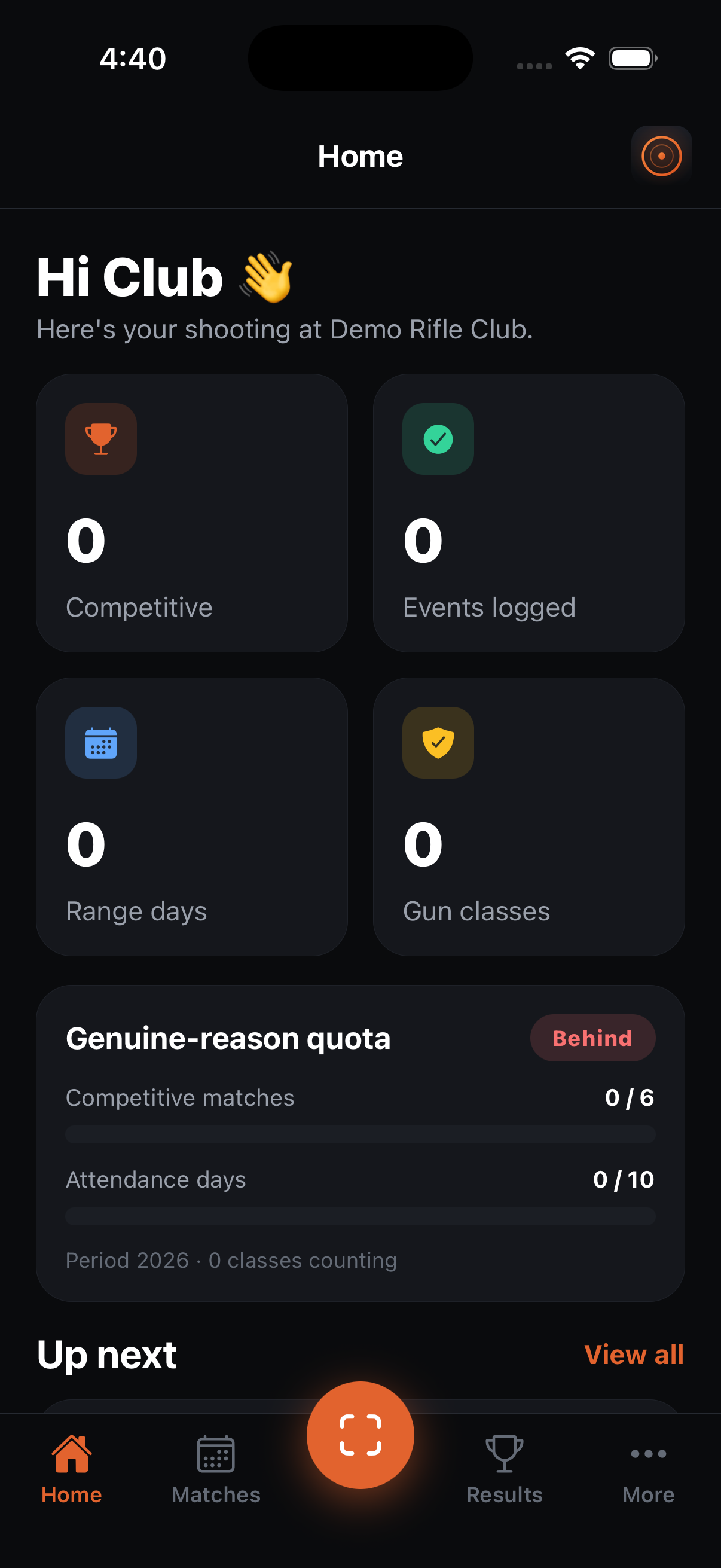 Gunny member home screen showing quota progress