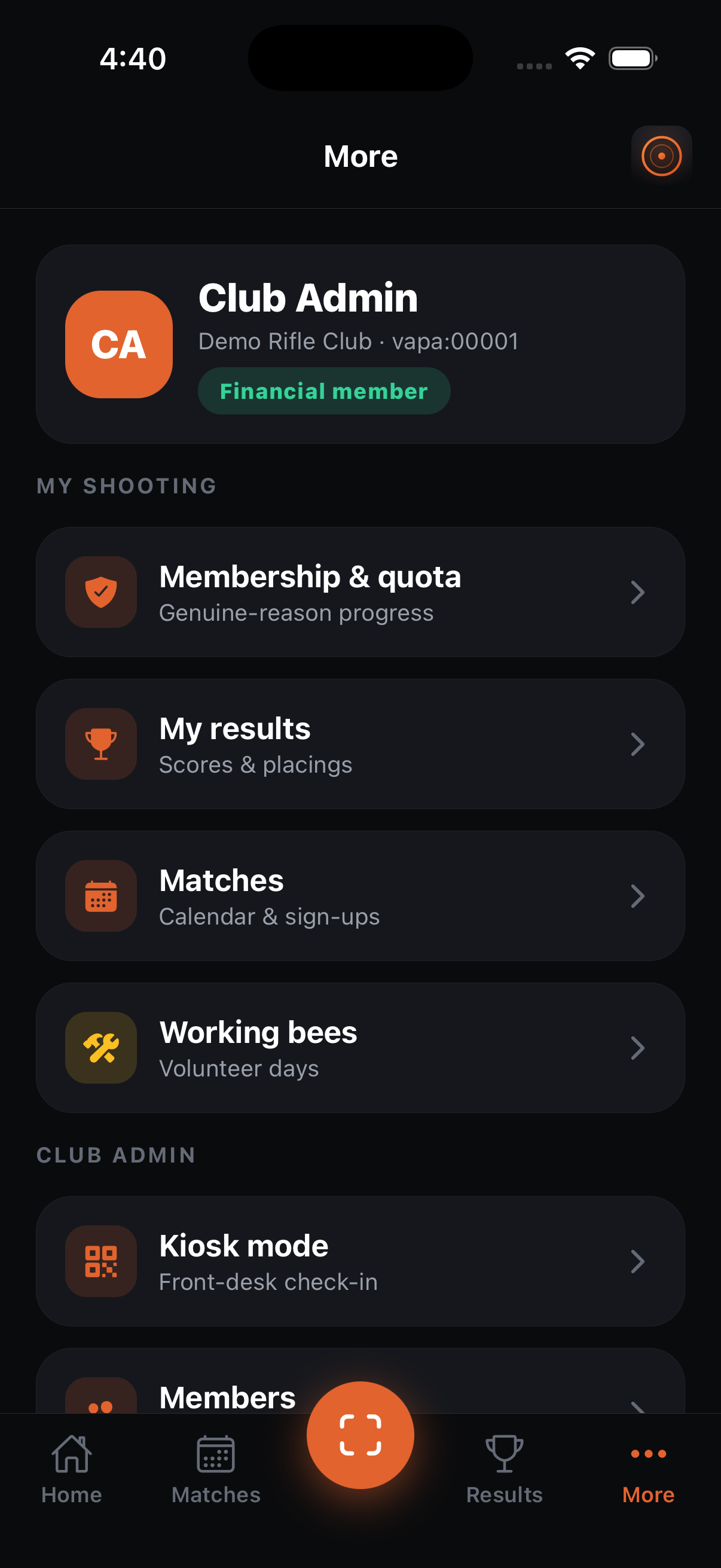 The more menu in the Gunny app